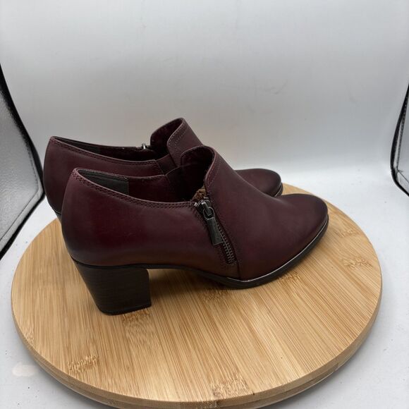 Tamaris Burgundy Leather Ankle Boots EU 39 US 8 Block Heel Side Zip Booties - Picture 10 of 16